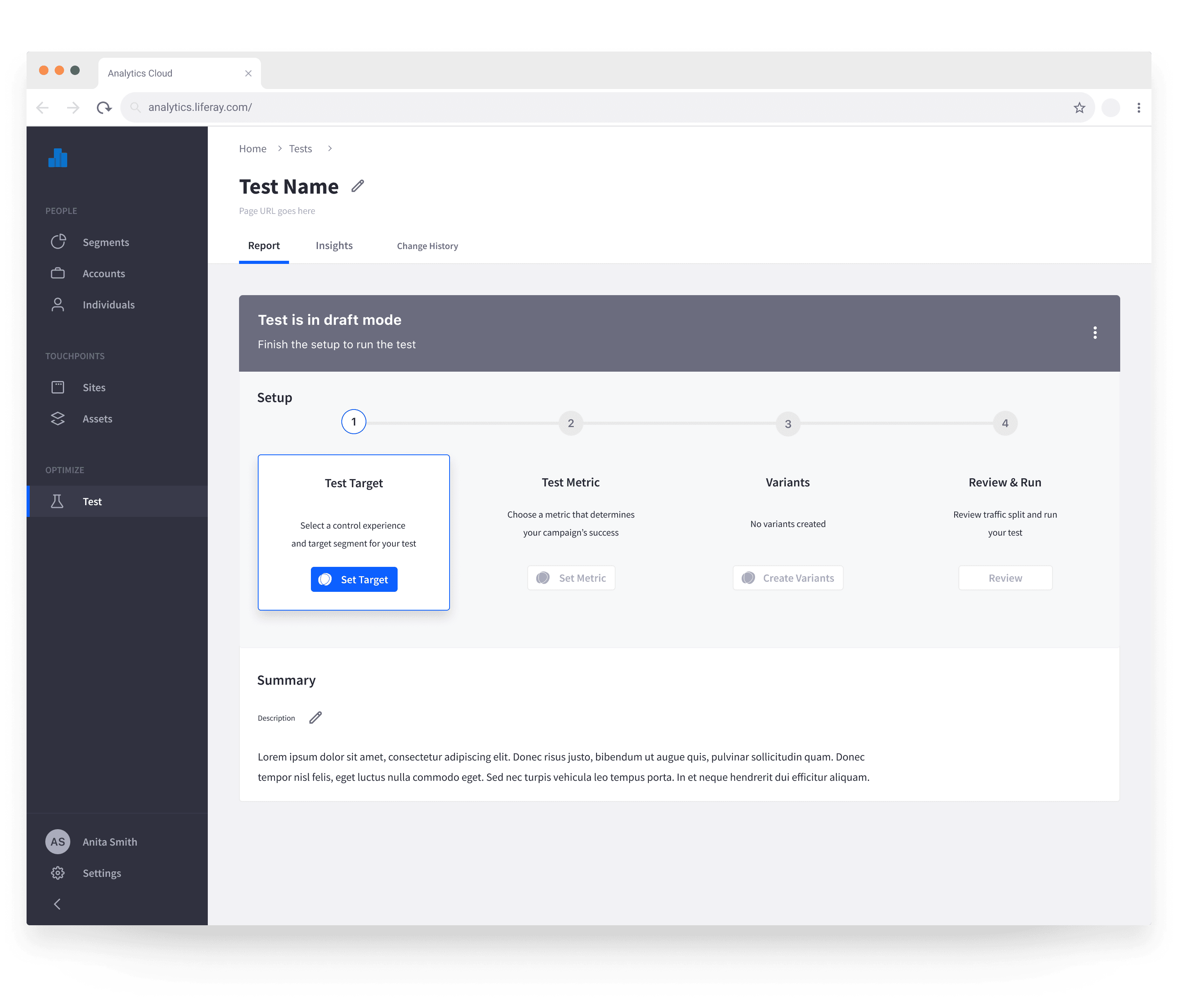 A/B test setup process and configuration